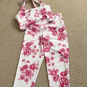 Beach Riot Pink Floral sports bra and leggings